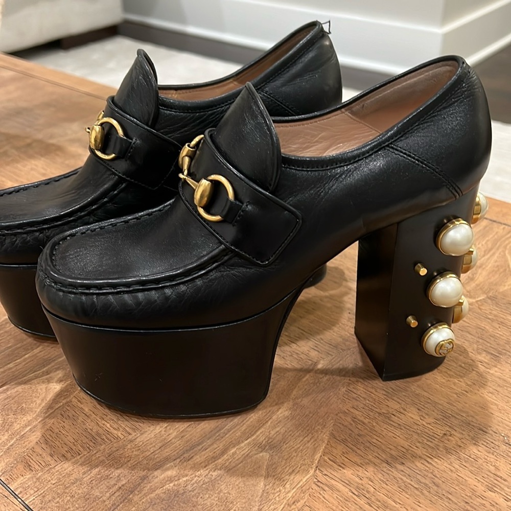 GUCCI Studded Horsebit Leather Platform Loafer